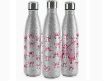 Personalised Bows Water Bottle 500ml Stainless Steel Flask Customised with Initial or Name
