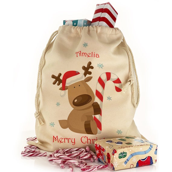 Personalised Any Name Santa Sack Christmas Reindeer Xmas Bag Stocking 13 