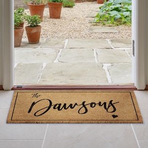 Large Personalized Doormat Name and heart | Coir Door mat | custom Welcome Rug | Home, office and business Mat