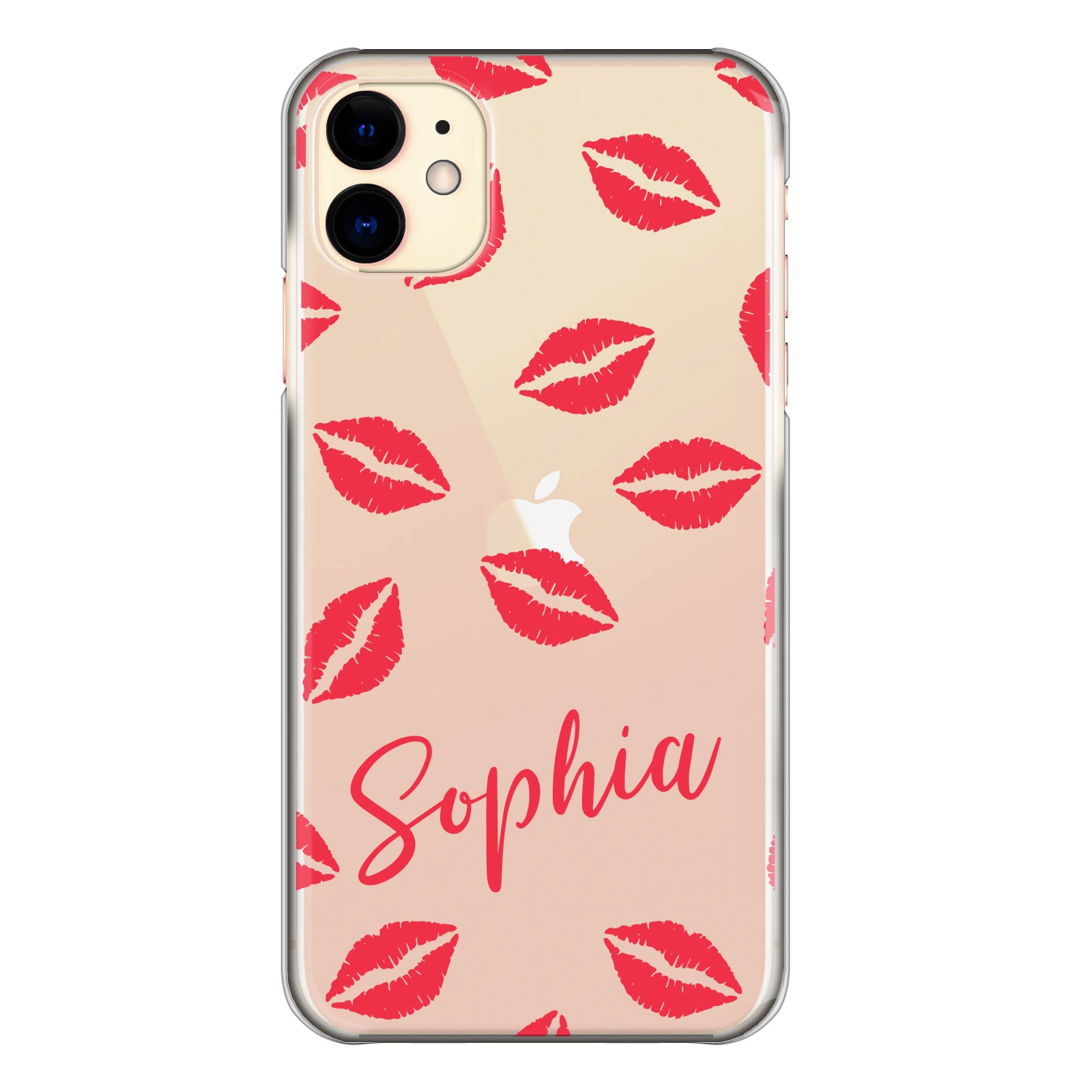 TULLUN Custodia personalizzata per iPhone 7 Plus/8 Plus, in morbido gel trasparente, design a cuori, con iniziali e nome e testo in oro rosa, nome diagonale