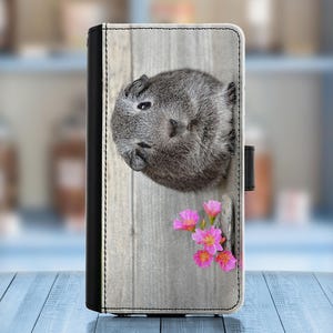 Capa de couro para celular Samsung, capa tipo carteira de PU com design de ouriço, coruja e veado