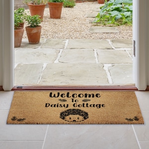 Large Custom Doormat with Hedgehog | Coir Door mat | Personalised Welcome Rug