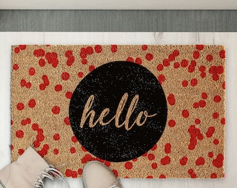 Paillasson Hello en fibre de coco | Paillasson | Tapis de bienvenue | Paillasson Hello noir rouge