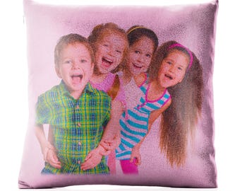 Personalised image glitter Cushion Customised with Photo | Pink | White | Champagne Glitter
