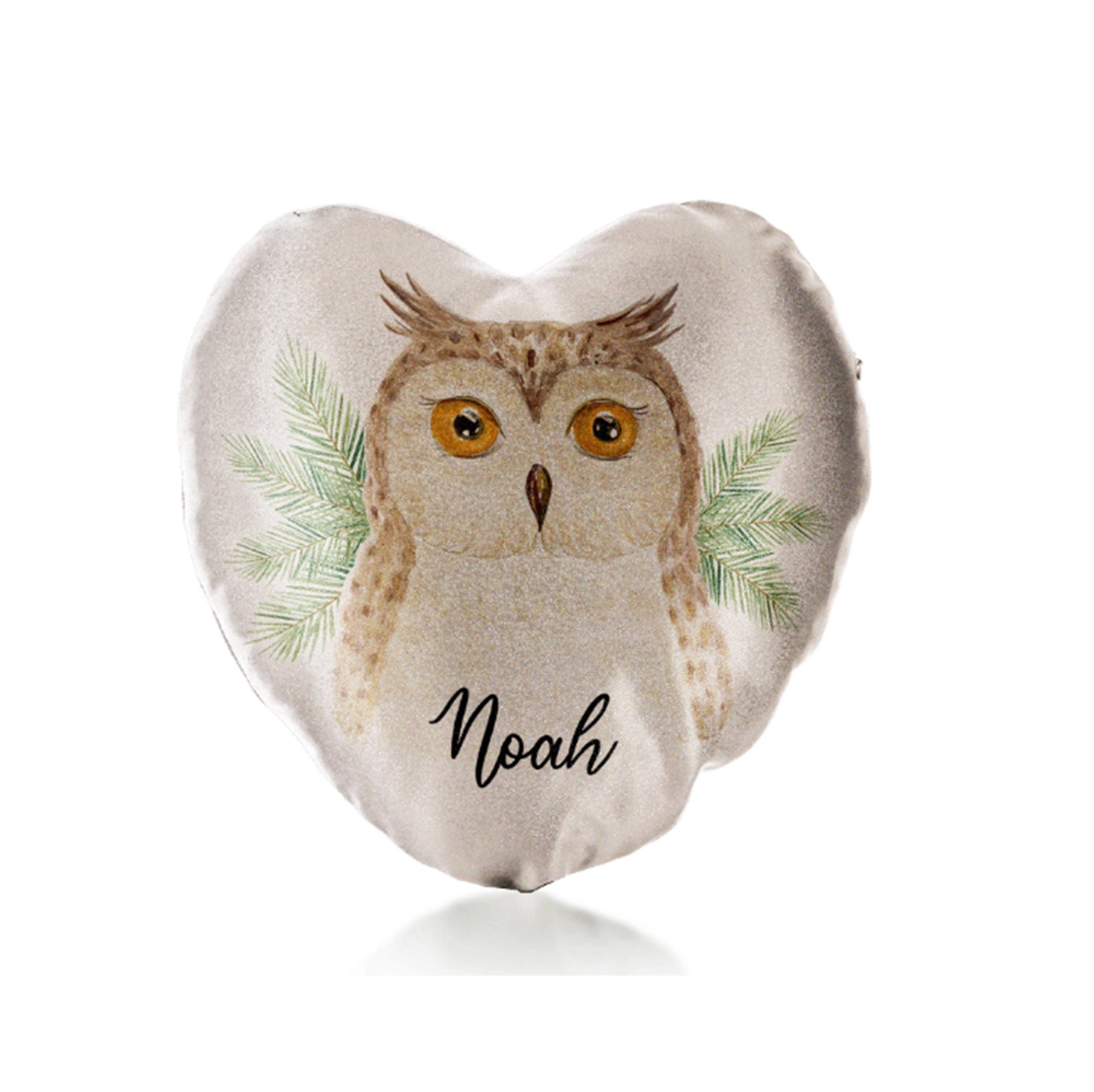 Personalised owl heart shaped glitter Cushion, Customised with Initial or Name cow, elephant and owl
