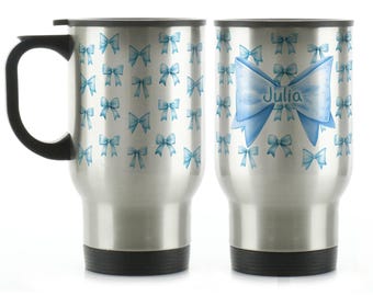 Personalized bow Travel Mug – Insulated Stainless Steel, 14oz Pink| Purple