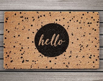 Paillasson Hello en fibre de coco | Paillasson | Tapis de bienvenue | Paillasson cercle taches noires