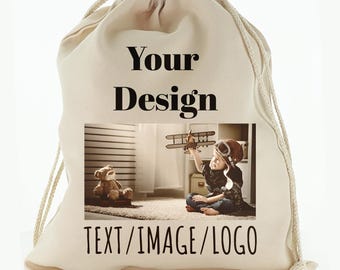 Custom Drawstring Bag, Personalized Logo, Image or Text