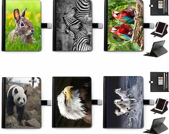 Leather ipad case, 360 Swivel wallet with Card Slots for apple air, mini pro 4,5,6, dog, Parrots, Monkey or rabbit design