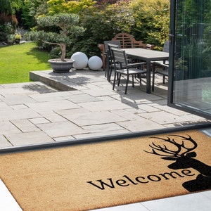 Large Welcome Door mat with Stag head  | Coir Door mat | Welcome Rug | deer Mat