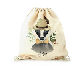 Personalised Badger Drawstring Bag, Kids PE Bag