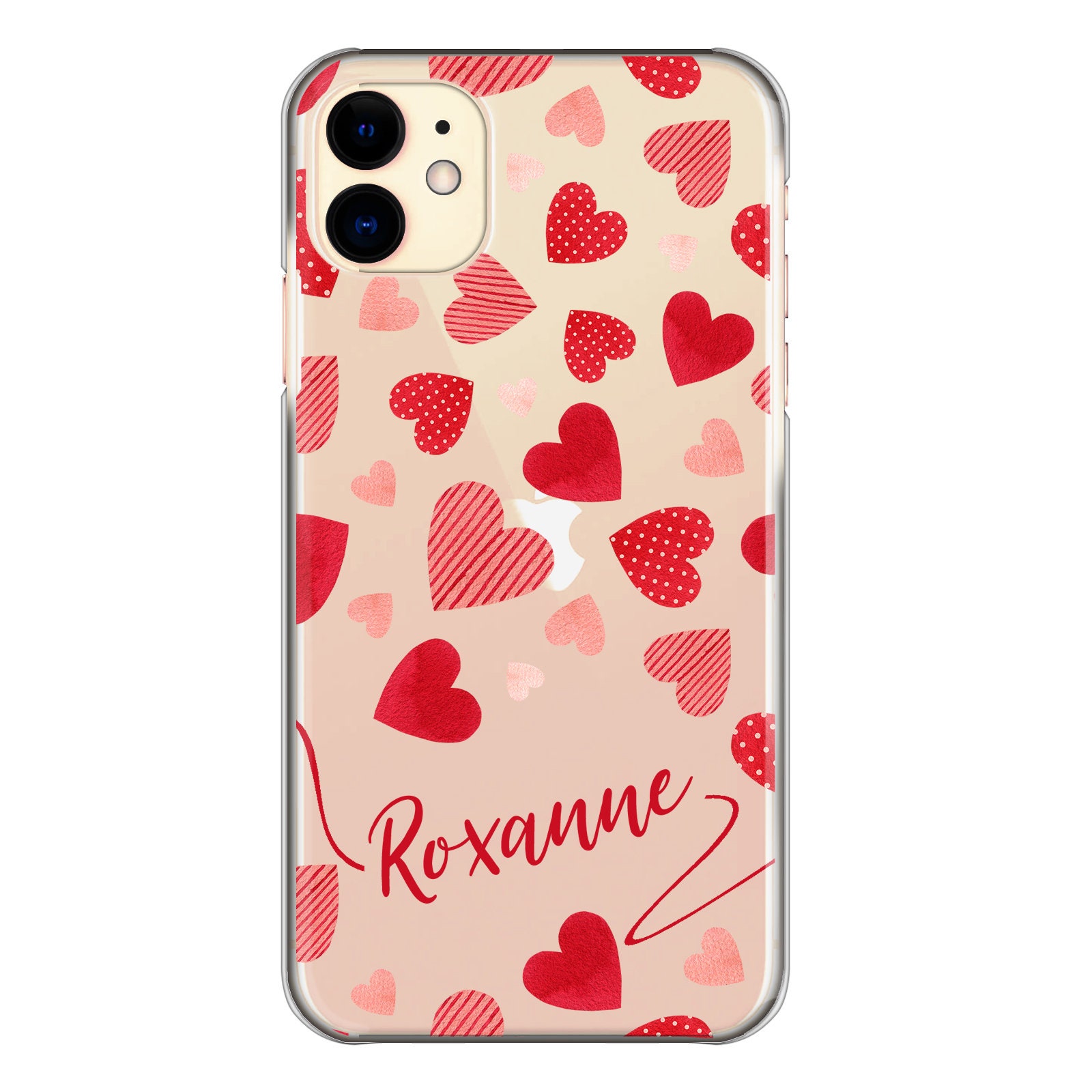 Custodia Personalizzata IPhone 11 – Morbida Gel Trasparente Con Cuori E Nome – TULLUN (Oro Rosa, Scritta Diagonale) - 2