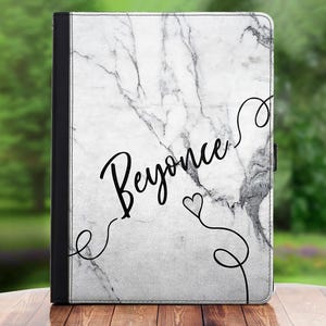 Personalised initial ipad case leather PU tablet case 360 swivel cover for apple - custom initials/text marble designs