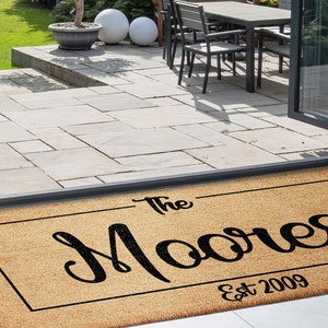 Large Personalized Doormat Name and Est Year | Coir Door mat | custom Welcome Rug | Home, office and business Mat