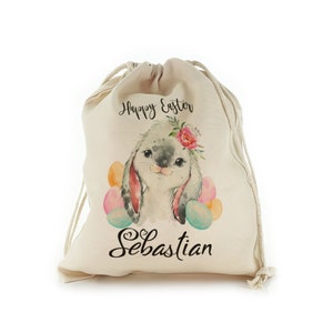 Personalised rabbit drawstring Sack great gift bag with customised Name or initials