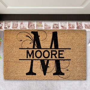 Custom Doormat with name and swirl pattern | Coir Door mat | Personalised Welcome Rug | Front door Mat