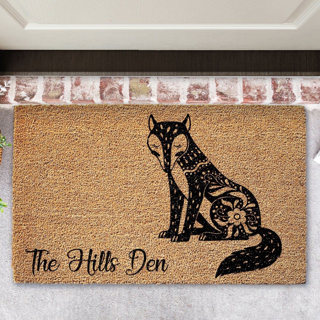 Custom Fox Coir Doormat With Name Door Mat Rug Etsy