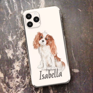 Personalised spaniel dog phone case with name or initial on a plastic hard cover for Samsung Galaxy J1 J2 J3 J4 J5 J6 J7 J8, Note 9, 10, 20,
