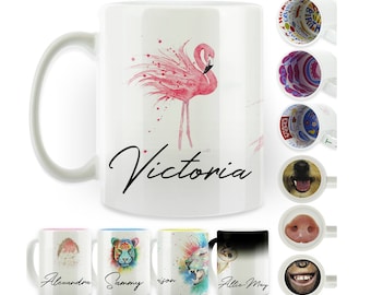Personalised Pink Flamingo Mug Customise with Initials/Name more designs available a lion, tractor and more