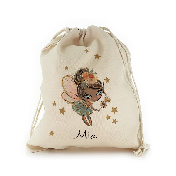 Beau sac cadeau de fée personnalisé, sac cadeau Chistmas Fairy Design Sac à cordon personnalisé avec nom / initiales / texte