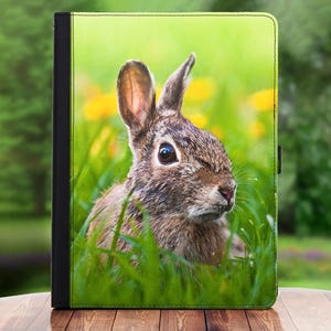 Capa de couro para iPad, carteira giratória 360 com slots para cartão para Apple Air, Mini Pro 4,5,6, cachorro, papagaios, macaco ou coelho