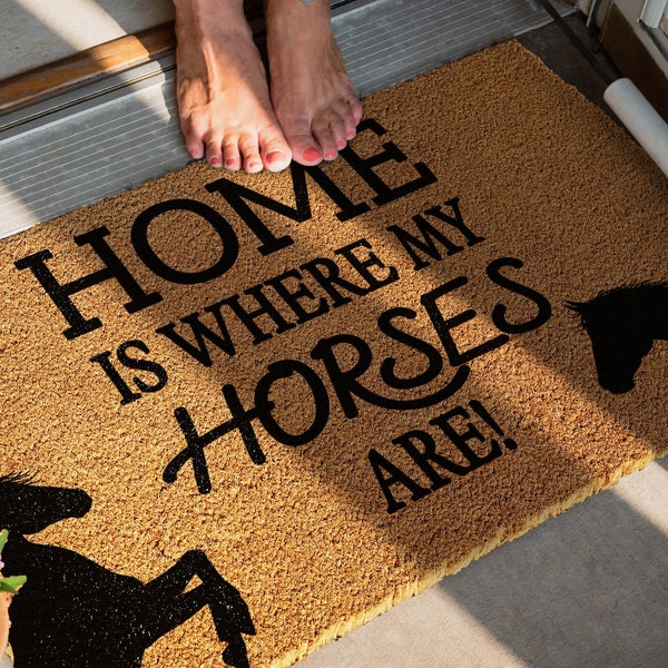 Coir Doormat with Home is where my Horses are | Door mat | Welcome Rug | Front door