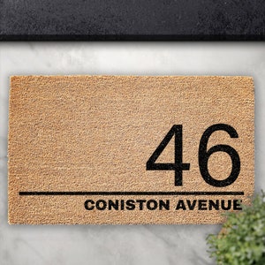 Custom Small Door mat with Name and Number | Coir Door mat | Personalised Welcome Rug | Front door Mat