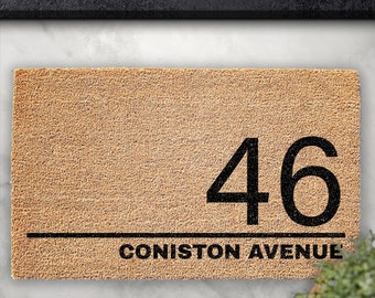 Custom Small Door mat with Name and Number | Coir Door mat | Personalised Welcome Rug | Front door Mat