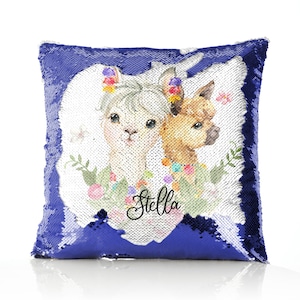 Personalised lama Sequin Cushion, Customised with Initial or Name