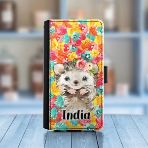 Hedgehog Leather phone case personalized for Huawei, P30 P40, Mate 20 30 Pro on a custom PU wallet cover