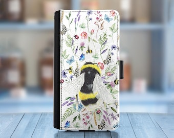 Leather phone case Bees, Sunflower Pu Bee Phone Wallet Cover Protective Case For Samsung Galaxy  S4 S7 S8 S9 S10 A20 A3 A40 A51 A50