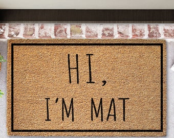 Funny 'Hi I'm Mat' Doormat | Natural Coir Welcome Rug