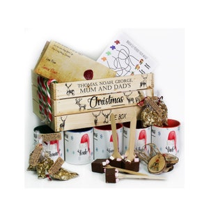 Cesto regalo personalizzato in legno per la vigilia di Natale, set regalo personalizzato per la vigilia di Natale, include lettera di Babbo Natale personalizzata, pallina e altro ancora