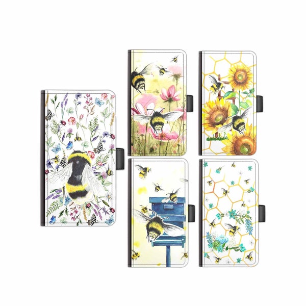 Leder Handyhülle Bienen, Sonnenblume Pu Bee Phone Wallet Cover Schutzhülle für Samsung Galaxy S4 S7 S8 S9 S10 A20 A3 A40 A51 A50