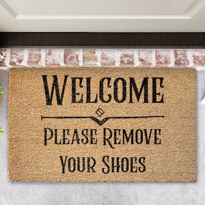 コイヤードアマット | ようこそ、靴を脱いでください | ドアマット | ウェルカムラグ | 玄関マット