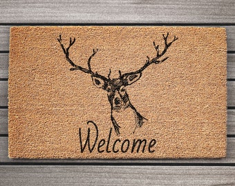 Paillasson de bienvenue en fibre de coco Stag Head | Paillasson | Tapis de bienvenue | Paillasson