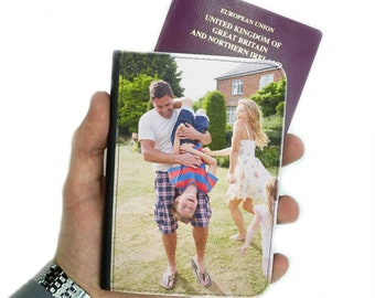 Cubierta personalizada de Passport Wallet Agregue su propia imagen personalizada Estuche de viaje Collage de fotos almacenando regalo de relleno para él o ella