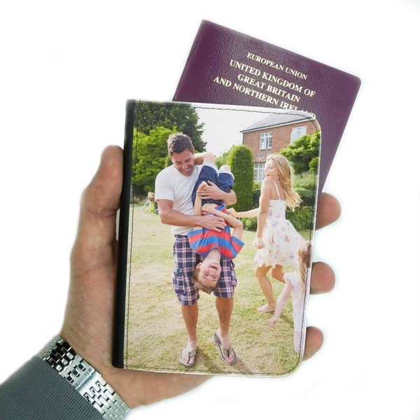 Cubierta personalizada de Passport Wallet Agregue su propia imagen personalizada Estuche de viaje Collage de fotos almacenando regalo de relleno para él o ella