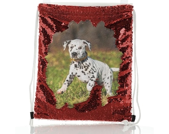 Custom image Sequin Drawstring Bag, magic sequin reveal Backpack- Red, Silver, Black and Gold