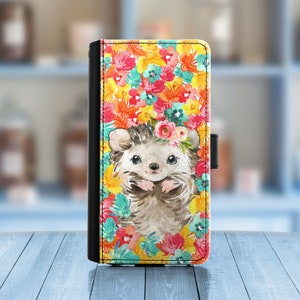Hedgehog Leather phone case for Huawei, P30 P40, Mate 20 30 Pro Cute Woodland Animal PU wallet cover