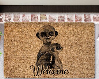 Meerkat and Baby Welcome Coir Doormat – Funny Animal Porch Decor