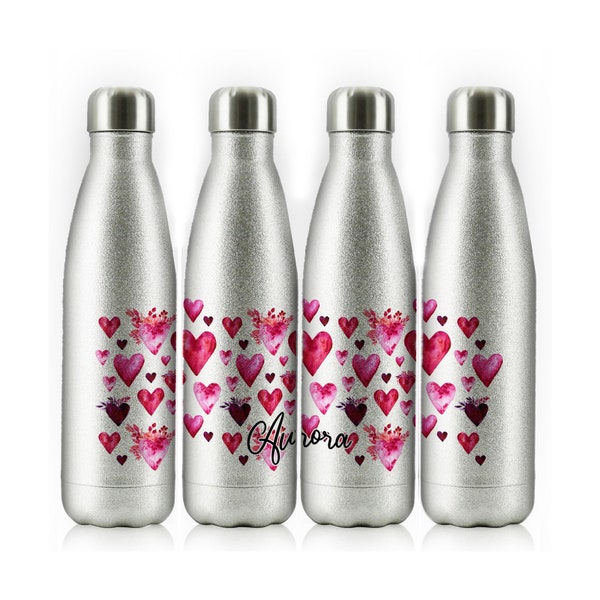 Personalised Love Bottle, 500ml Stainless Steel Flask Drinks Bottle with Customised Initial or Name