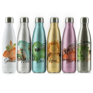Botella de agua personalizada T-Rex, termo de acero inoxidable de 500 ml con inicial o nombre personalizado