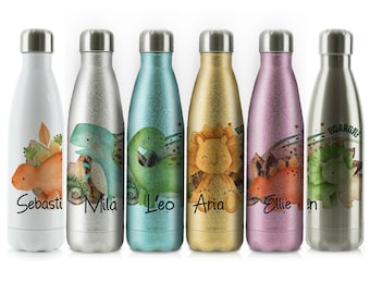 Personalised T-Rex Water Bottle, 500ml Stainless Steel Drinks Flask with Customised Initial or Name