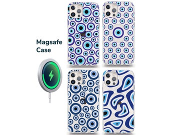 Étui de téléphone en gel | Compatible MagSafe | Coque transparente Evil Eyes pour Samsung et iPhone