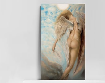 Meaningful oil painting original | High quality old school technique Artwork | Real Art | Best gift | Woman Angel Wings | Birth of Ease