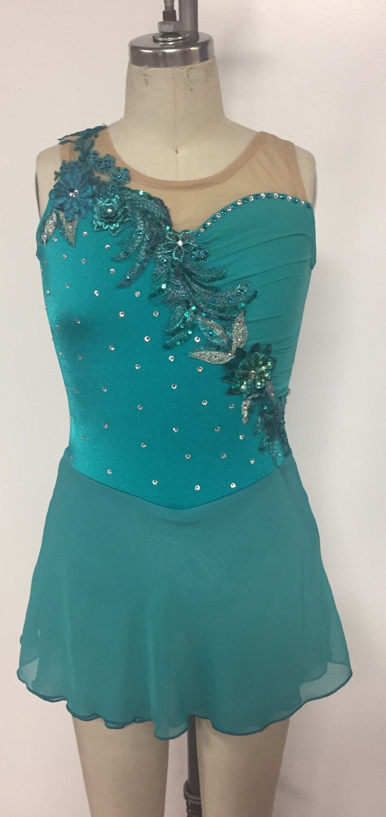 Youth XL teal blue figure skating dress Etsy