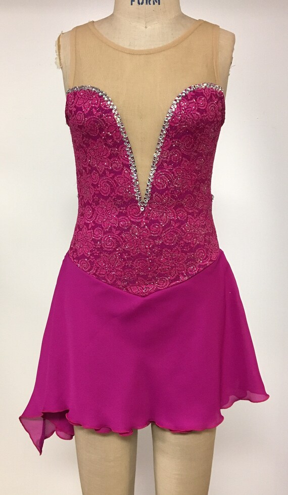 Adult Medium pink lace figure skating dress Etsy
