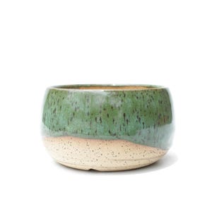4 inch Handmade Green Speckled Ceramic Planter Pot: Texas Stoneware