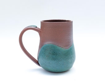 Wheel Thrown Mug | Teal & Red Stoneware Pottery | Texas Small Batch Studio Ceramics | Handmade Glaze | Cup Coffee Tea | Ready to Ship Gift